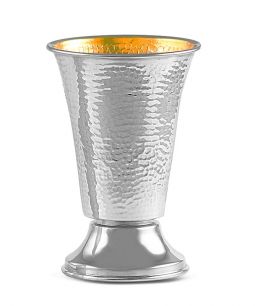 925 Sterling Silver Kiddush Wine Goblet Modern Hammered Cup by Dor & Father, Israel