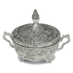 Silver Plated Filigree & Solid Glass insert Honey Dish & Spoon