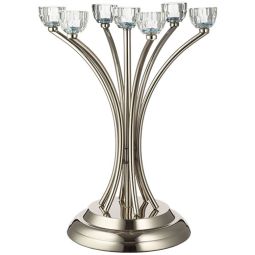 Contemporary Design 7 Branches Metal Candlesitcks Crystal Candleholders Shabbat Candelabra 14"