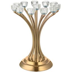 NEW Contemporary Design 12 Branches Golden Finish Crystal Candleholders Shabbat Candelabra
