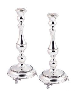 925 Sterling Silver Solid Shabbat Candlesticks 12.5" Hand Made Lichter by Yossi & Sons in Israel