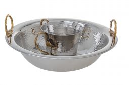 Designer Golden Handles Netilat Yadaim Set Wash Cup and Bowl Stainless Steel
