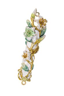 Jeweled White Enamel Flowers Gold Steams Mezuzah 5" Kosher $50 Parchment included