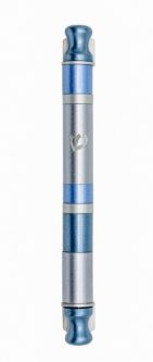 Anodized Cylinder Mezuzah By Emanuel Wide Stripes in Blue Silver Kosher $50 Parchment included