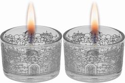 Jerusalem Silver Laser Cut Glass Candlesticks Tealights Candle Holders