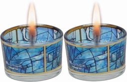 Marc Chagall Window Decoration in Blue Glass Shabbat Candlestickes Tealights Candleholders