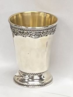 925 Sterling Silver Yemenite Filigree Kiddush Cup Becher with Base Hand Made in Israel By Zadok