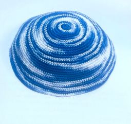 Shades of Blue Swirl Large Crochet Traditional Knit 100% Cotton Kippah Yarmulke 7" Custom Hand Made