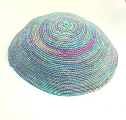 Designer Colorful Swirl Crochet Knit Kippah Yarmulke 7.5" Custom Hand made
