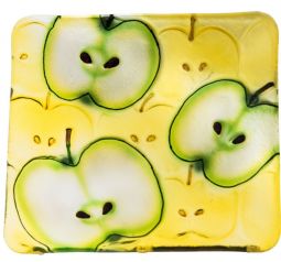 Apples Glass Square Plate Dish for Rosh HaShana 8.25" x 8.25"