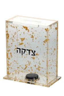 Golden Flakes Lucite Contemporary Design Tzedaka Charity Box