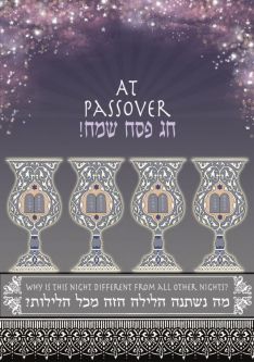 PESACH Jewish Art Greeting CARD Four Cups By Mickie Caspi