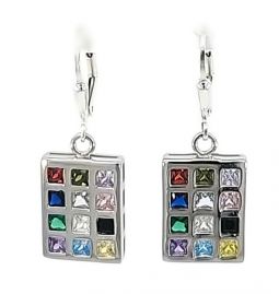 925 Sterling Silver Multicolor CZ Crystals Choshen  Designer French Wire Earrings Made in ISRAEL