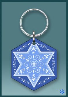 Judaic Acrylic Key Chain SLATE BLUE STAR Traveller Blessing by Mickie Caspi