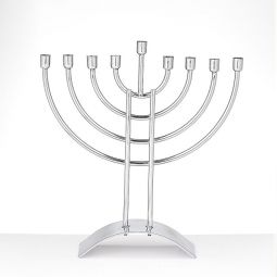 Traditional Steel Chanukah  Menorah Polished Steel Silver Finish Great Price!