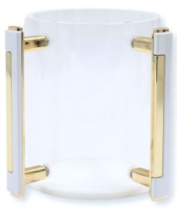 Contemporary Design Acrylic Netilat Yadaim Cup with  White Gold Handles and White Bottom