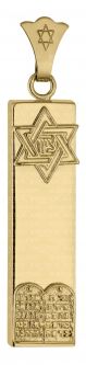 14K Yellow Gold 1″ Rectangular Mezuzah Pendant Star of David ZION Luchot HaBrit