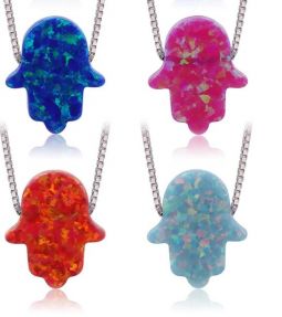 Hamsa Necklace Opal 925 Sterling Silver Made in Israel  Comes in different colors