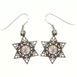 925 Sterling Silver Earrings Star of David With Pearls