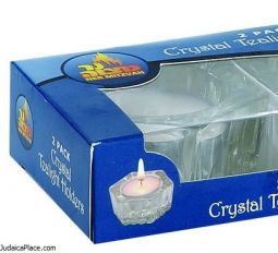 Ner Mitvah, Glass Crystal Tea Light Shabbat Candle Holder Set of 2 Great for Travelling