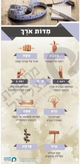 Jewish Classroom Poster of Lengths and Distances in the Talmud HEBREW