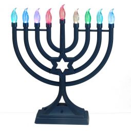 Navy LED Chanukah Menorah With Multifunction Color Changing Lights