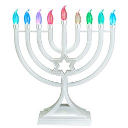 Pearl White LED Menorah, Multifunction & Color Changing