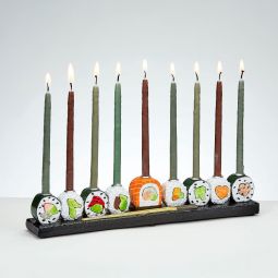 Hand Painted Resin Sushi Chanukah Menorah A delectable one!