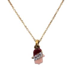 Modern Enamel in Pink & Burgundy Hamsa with Swarovski JewelsNecklace Jewels 0.3" By Reuven Masel