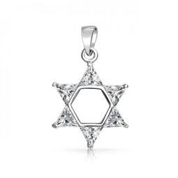 Designer's Small Cubic Zirconia Trillion Cut Star of David Necklace & Sterling Silver Chain