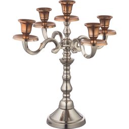 Contemporary Design 5 Branches Candelabra in Copper & Silver Shabbat Candleholder 14"