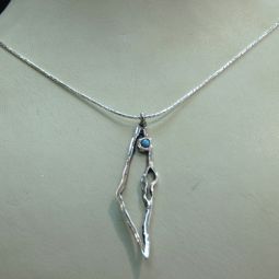 925 Sterling Silver & Opal Israel Map Shaped Pendant Necklace