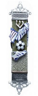 Children's Soccer Hand Painted Mezuzah Kosher Parchment included