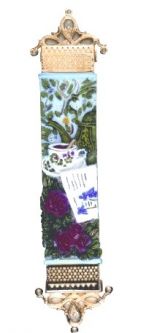 Tea Time Hand Painted Mezuzah by Reuven Masel