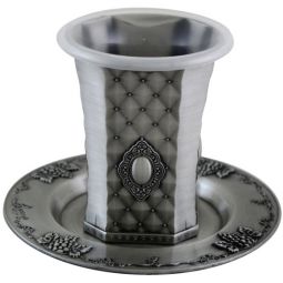 Kiddush Cup / Becher with Saucer Ornate design in Pewter