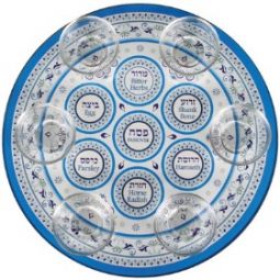 Blue Glass Passover Seder Plate with 6 Saucers "Oriental"