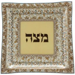 Glass Passover Matzah Plate / Tray "Gold Ornaments"