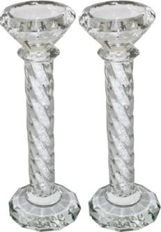 Crystal Shabbat Candlesticks "Stones" Set of 2 10.25" tall - Good for tea lights