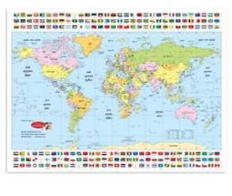 Laminated World Map in Hebrew - small 17" x 13"