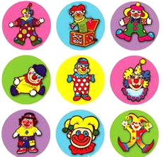 Colorful Purim "Clwns" Jewish Round Stickers 12 designs Set of 120 / Package