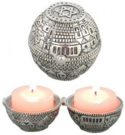 out of stock Jerusalem Scene Traveling Silver Plated Shabbos Candlesticks Round
