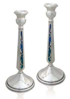 925 Sterling Silver Rainbow Enamel Candlesticks Candleholders 10.5" Made in Israel by Nadav