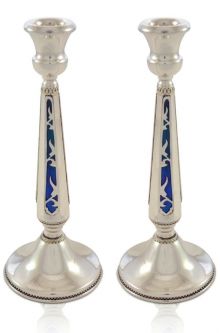 30% off 8.25" Classic Enamel 925 Sterling Silver Shabbat Candlesticks Hand Made in Israel by NADAV