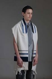 Modern Designer Blue Stripes & Ribbons Silver Embroidery Tallit Tallis 22" x 80" Set Made in Israel