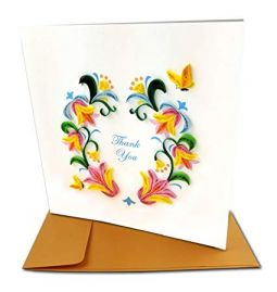 Flower Wreath "Thank You" Quilling Luxury Greeting Card with Envelope Any Occasion Blank Handmade