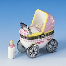 Baby Girl Stroller Hinged Box / Fine Porcelain Collectibles / Judaic Keepsakes