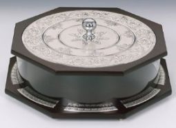 925 Sterling Silver & Wood Round Matzah Holder Case with Cover Made in Israel By Hazofrim