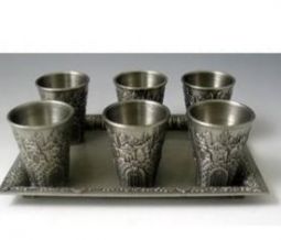 Liquor Cups Set of 6 With Tray Pewter Plated