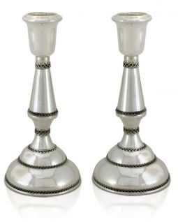 925 Sterling Silver Filigree Shabbat Candlesticks 5.5" Made in Israel By NADAV