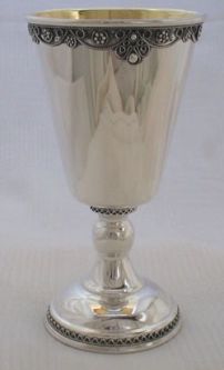 925 Sterling Silver Filigree Kiddush Cup / Goblet 5.2" x 3" By Shevach Bros. Hand Made in Israel